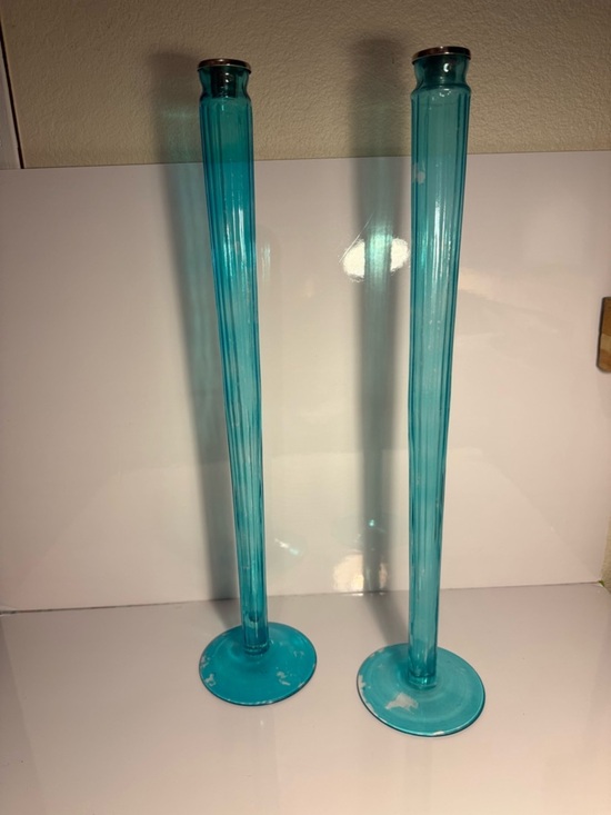 Other - Tall Blue Glass Candle Holders 22”